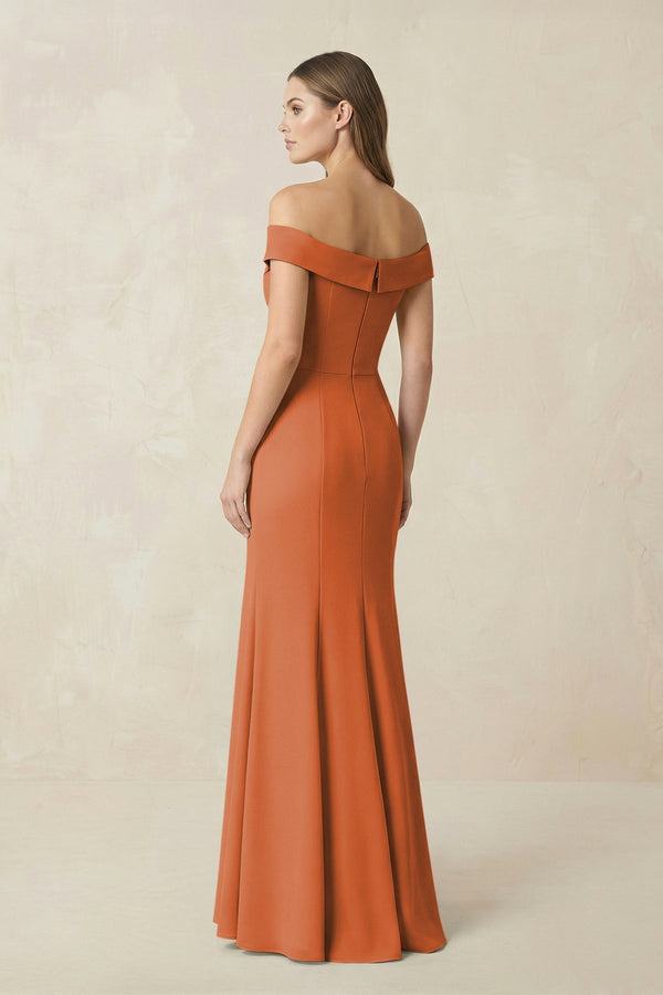 Off - the Shoulder Mermaid Chiffon Bridesmaid Dress in Terracotta - KissProm Bridesmaid Dresses