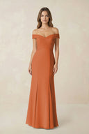 Off - the Shoulder Mermaid Chiffon Bridesmaid Dress in Terracotta - KissProm Bridesmaid Dresses