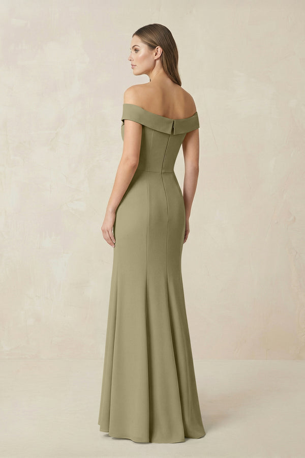 Off - the Shoulder Mermaid Chiffon Bridesmaid Dress in Thyme - KissProm Bridesmaid Dresses