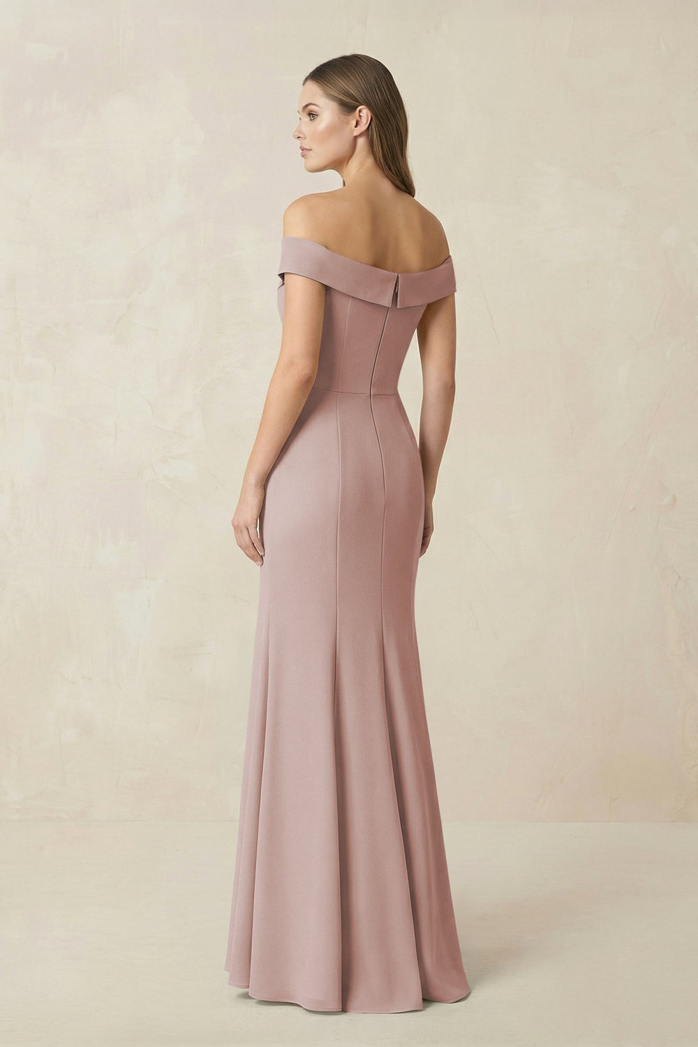 Off - the Shoulder Mermaid Chiffon Bridesmaid Dress in Toffee - KissProm Bridesmaid Dresses