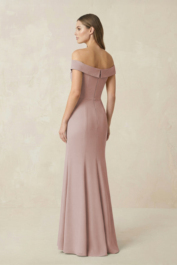 Off - the Shoulder Mermaid Chiffon Bridesmaid Dress in Toffee - KissProm Bridesmaid Dresses