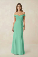 Off - the Shoulder Mermaid Chiffon Bridesmaid Dress in Turquoise - KissProm Bridesmaid Dresses