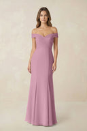 Off - the Shoulder Mermaid Chiffon Bridesmaid Dress in Vintage Mauve - KissProm Bridesmaid Dresses