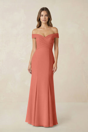 Off - the Shoulder Mermaid Chiffon Bridesmaid Dress in Wild Rose - KissProm Bridesmaid Dresses