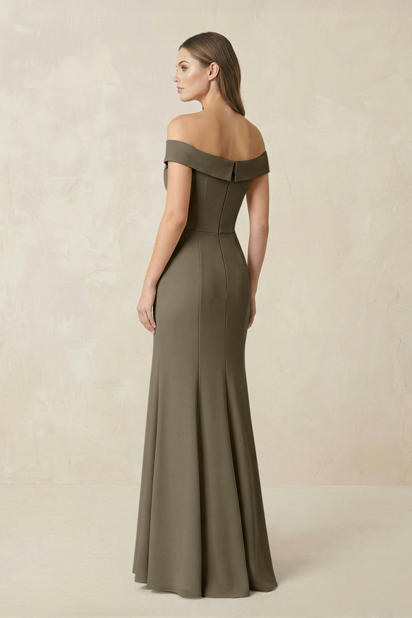 Off - the Shoulder Mermaid Chiffon Bridesmaid Dress in Willow Green - KissProm Bridesmaid Dresses