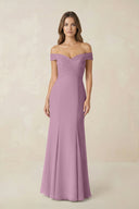 Off - the Shoulder Mermaid Chiffon Bridesmaid Dress in Wisteria - KissProm Bridesmaid Dresses