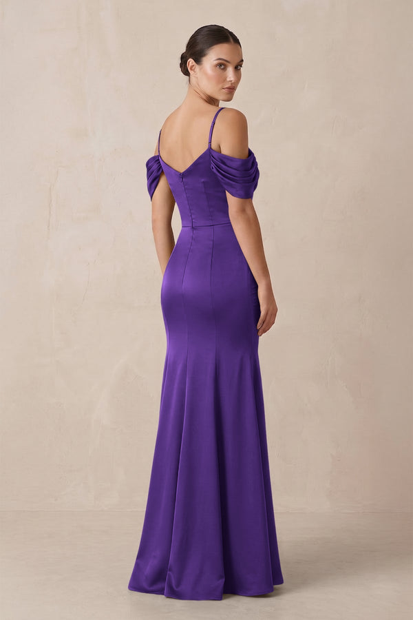 Off - the - Shoulder Mermaid Ruched Bridesmaid Dress in Amethyst - KissProm Bridesmaid Dresses