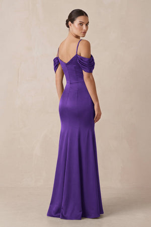 Off - the - Shoulder Mermaid Ruched Bridesmaid Dress in Amethyst - KissProm Bridesmaid Dresses