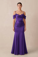 Off - the - Shoulder Mermaid Ruched Bridesmaid Dress in Amethyst - KissProm Bridesmaid Dresses