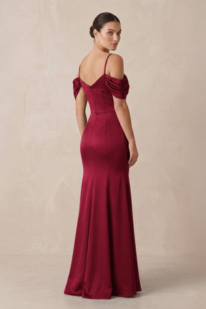 Off - the - Shoulder Mermaid Ruched Bridesmaid Dress in Berry - KissProm Bridesmaid Dresses