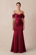 Off - the - Shoulder Mermaid Ruched Bridesmaid Dress in Berry - KissProm Bridesmaid Dresses