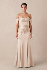 Off - the - Shoulder Mermaid Ruched Bridesmaid Dress in Buttercream - KissProm Bridesmaid Dresses