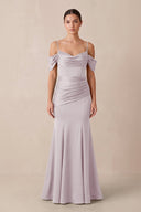 Off - the - Shoulder Mermaid Ruched Bridesmaid Dress in Dusk - KissProm Bridesmaid Dresses