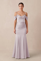 Off - the - Shoulder Mermaid Ruched Bridesmaid Dress in Dusk - KissProm Bridesmaid Dresses