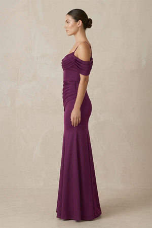 Off - the - Shoulder Mermaid Ruched Bridesmaid Dress in Fig - KissProm Bridesmaid Dresses