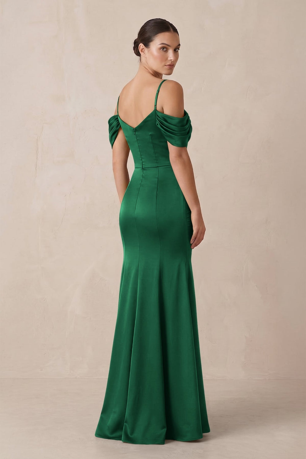 Off - the - Shoulder Mermaid Ruched Bridesmaid Dress in Green - KissProm Bridesmaid Dresses