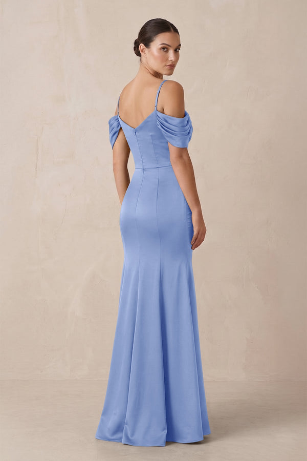 Off - the - Shoulder Mermaid Ruched Bridesmaid Dress in Ice - KissProm Bridesmaid Dresses