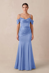 Off - the - Shoulder Mermaid Ruched Bridesmaid Dress in Ice - KissProm Bridesmaid Dresses