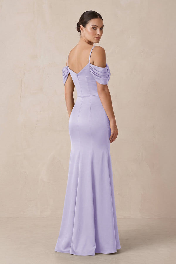 Off - the - Shoulder Mermaid Ruched Bridesmaid Dress in Lavender - KissProm Bridesmaid Dresses