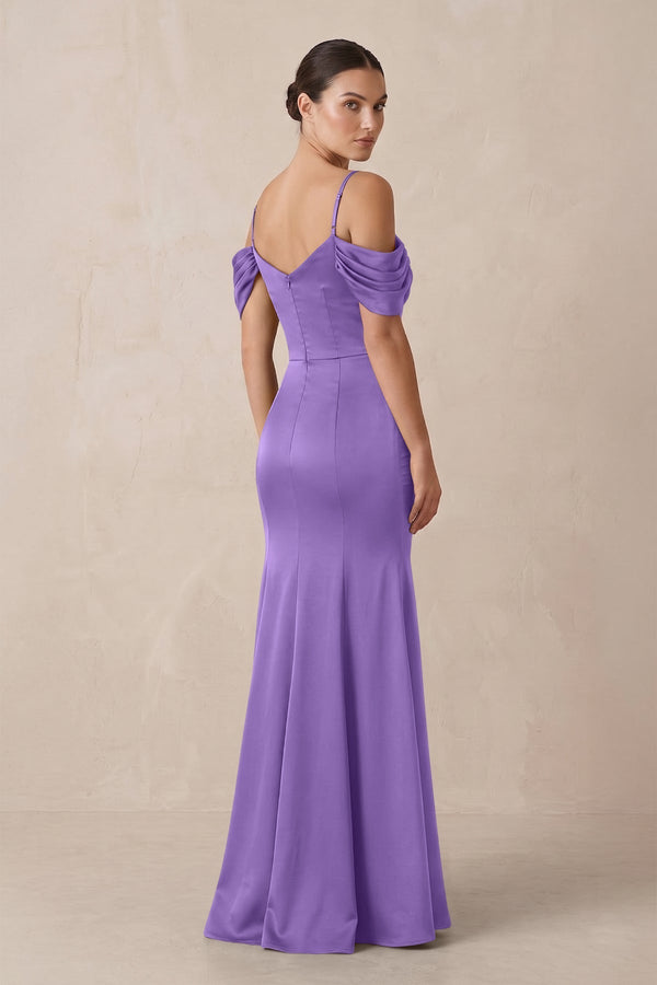 Off - the - Shoulder Mermaid Ruched Bridesmaid Dress in Lilac - KissProm Bridesmaid Dresses