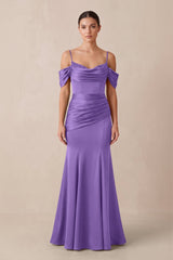 Off - the - Shoulder Mermaid Ruched Bridesmaid Dress in Lilac - KissProm Bridesmaid Dresses