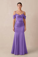 Off - the - Shoulder Mermaid Ruched Bridesmaid Dress in Lilac - KissProm Bridesmaid Dresses