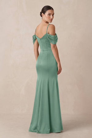 Off - the - Shoulder Mermaid Ruched Bridesmaid Dress in Mint Green - KissProm Bridesmaid Dresses