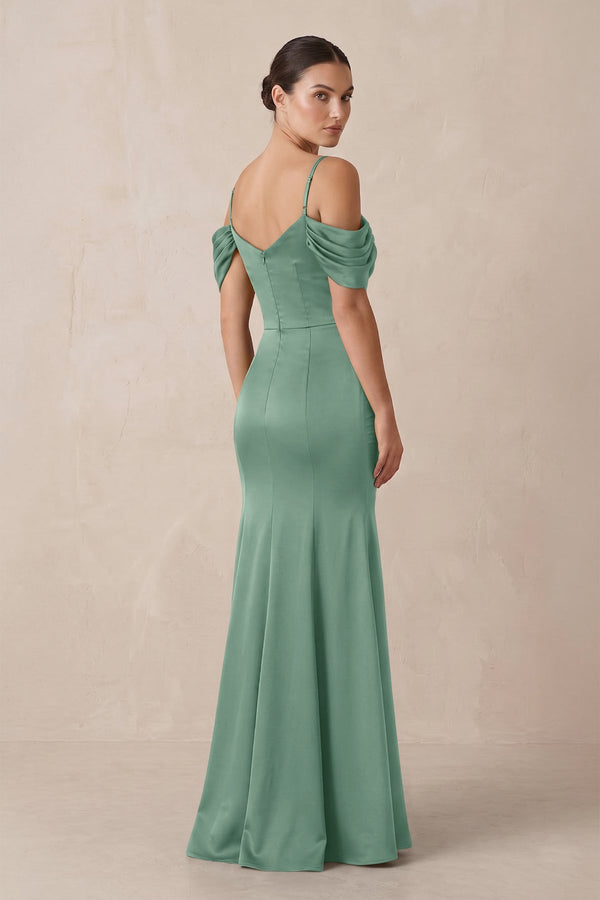 Off - the - Shoulder Mermaid Ruched Bridesmaid Dress in Mint Green - KissProm Bridesmaid Dresses