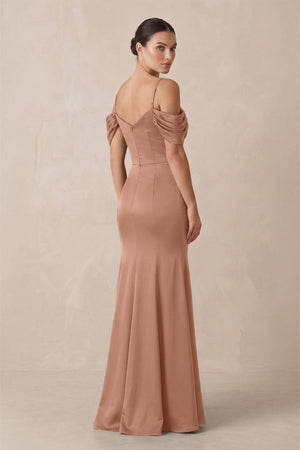 Off - the - Shoulder Mermaid Ruched Bridesmaid Dress in Rosette - KissProm Bridesmaid Dresses