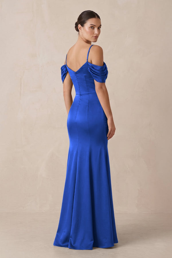 Off - the - Shoulder Mermaid Ruched Bridesmaid Dress in Royal Blue - KissProm Bridesmaid Dresses