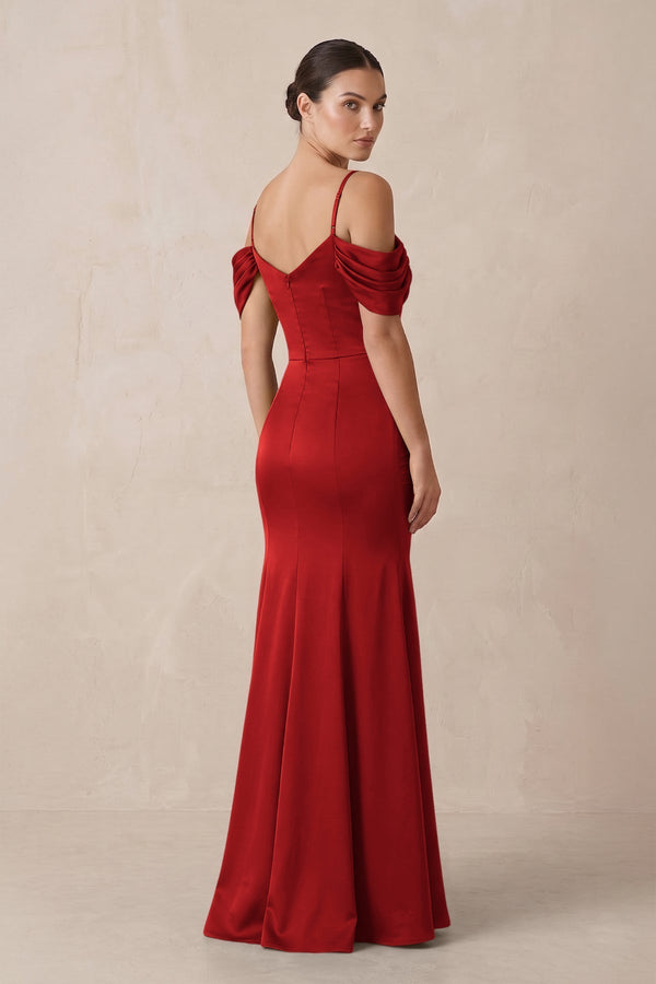 Off - the - Shoulder Mermaid Ruched Bridesmaid Dress in Spice - KissProm Bridesmaid Dresses