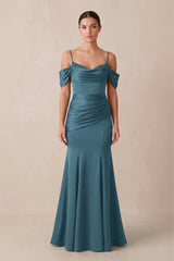 Off - the - Shoulder Mermaid Ruched Bridesmaid Dress in Twilight - KissProm Bridesmaid Dresses