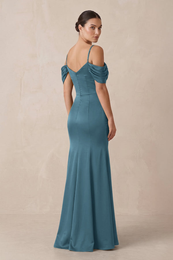 Off - the - Shoulder Mermaid Ruched Bridesmaid Dress in Twilight - KissProm Bridesmaid Dresses