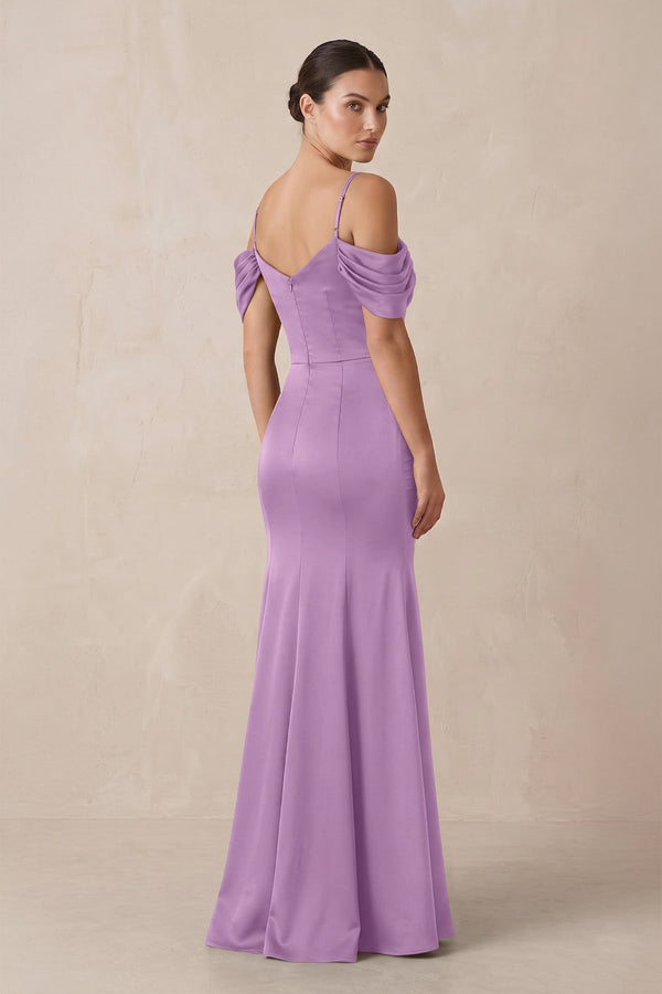 Off - the - Shoulder Mermaid Ruched Bridesmaid Dress in Vintage Mauve - KissProm Bridesmaid Dresses