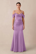 Off - the - Shoulder Mermaid Ruched Bridesmaid Dress in Vintage Mauve - KissProm Bridesmaid Dresses