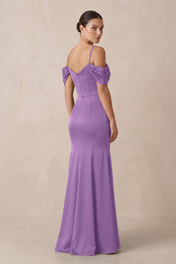 Off - the - Shoulder Mermaid Ruched Bridesmaid Dress in Wisteria - KissProm Bridesmaid Dresses
