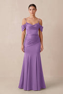 Off - the - Shoulder Mermaid Ruched Bridesmaid Dress in Wisteria - KissProm Bridesmaid Dresses