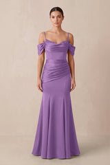 Off - the - Shoulder Mermaid Ruched Bridesmaid Dress in Wisteria - KissProm Bridesmaid Dresses