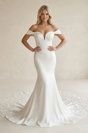 White Boho Mermaid Off the Shoulder Long Wedding Dress with Lace – Wedding Dresses by KissProm | Available at KissProm