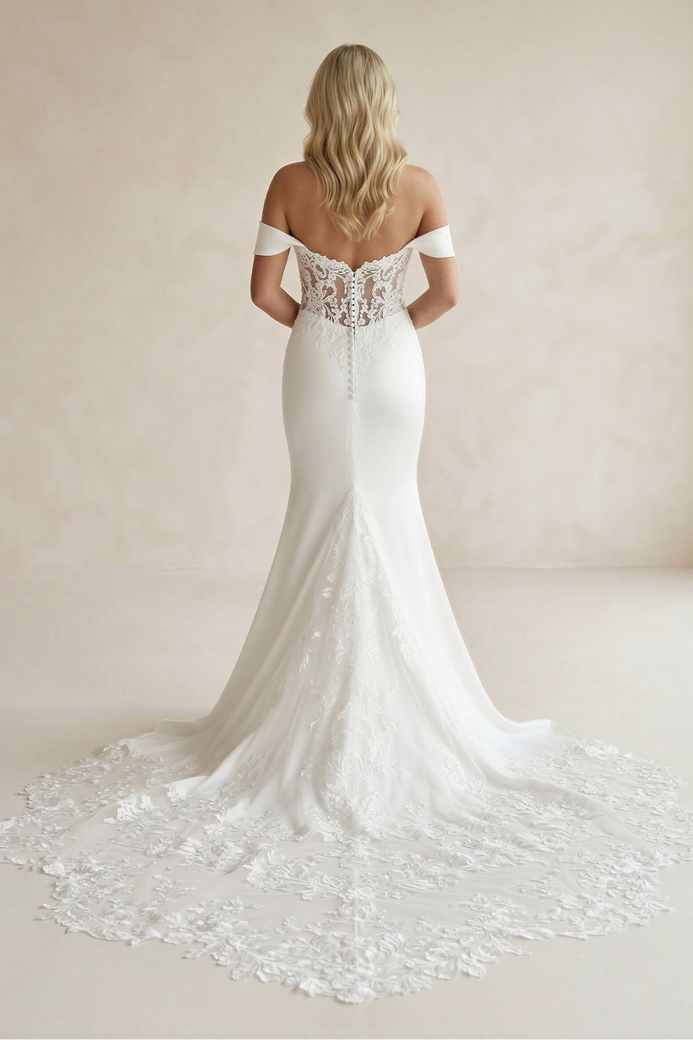 White Boho Mermaid Off the Shoulder Long Wedding Dress with Lace – Wedding Dresses by KissProm | Available at KissProm