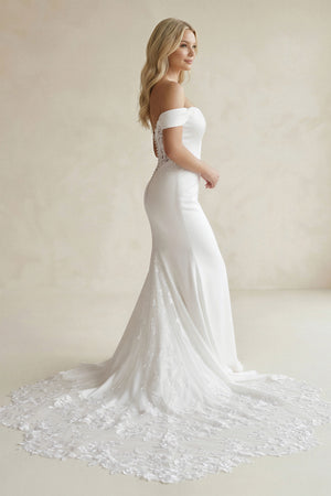 White Boho Mermaid Off the Shoulder Long Wedding Dress with Lace – Wedding Dresses by KissProm | Available at KissProm
