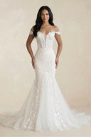 Amoura | Mermaid White Lace Sweep Train Long Wedding Dress with Appliques – Wedding Dresses by KissProm | Available at KissProm