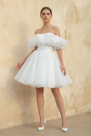 Zephyr | A - Line Off - The - Shoulder Sleeveless Short Mini Organza Wedding Dresses  – Wedding Dresses by KissProm | Available at KissProm