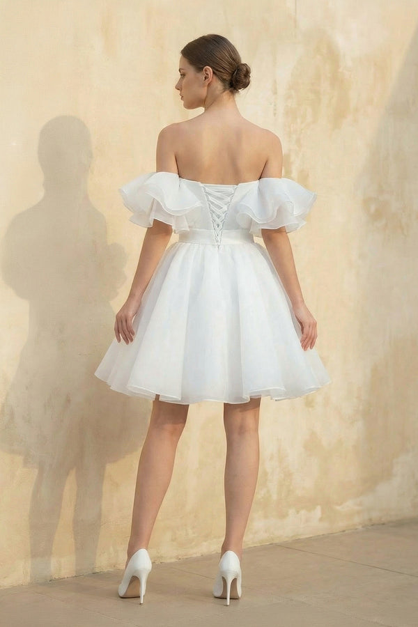 off the shoulder wedding dress short Deep V-Neck Little White Dresses Dresses Available in plus sizes. Chic Short A-line Off-the-shoulder Lace
