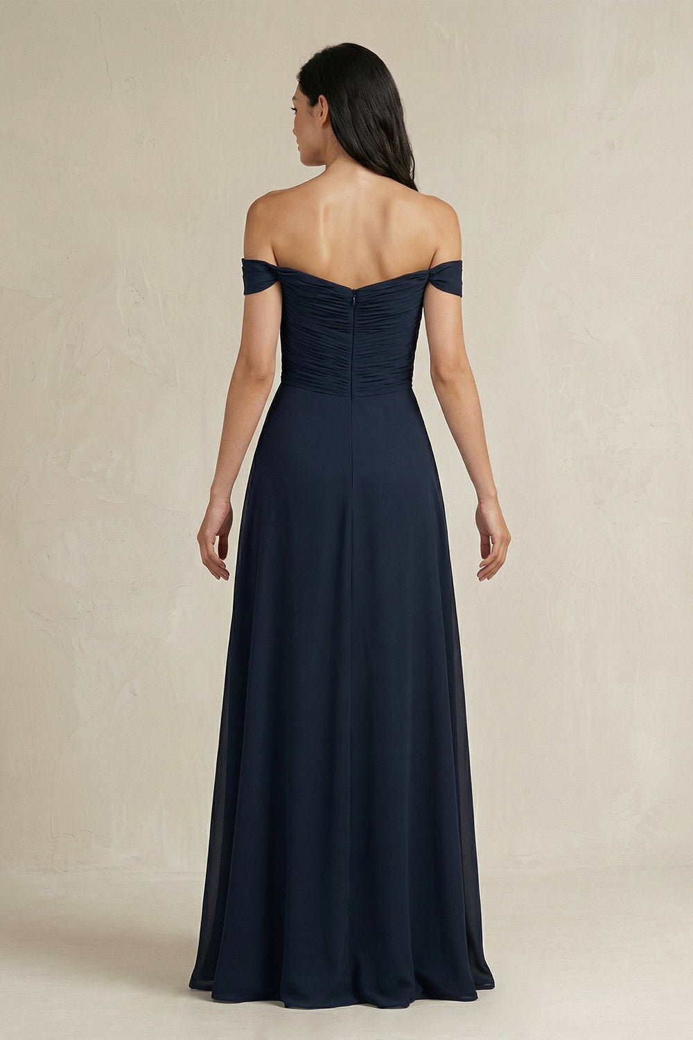 Off - the - Shoulder Pleated A - Line Chiffon Bridesmaid Dress - KissProm Bridesmaid Dresses