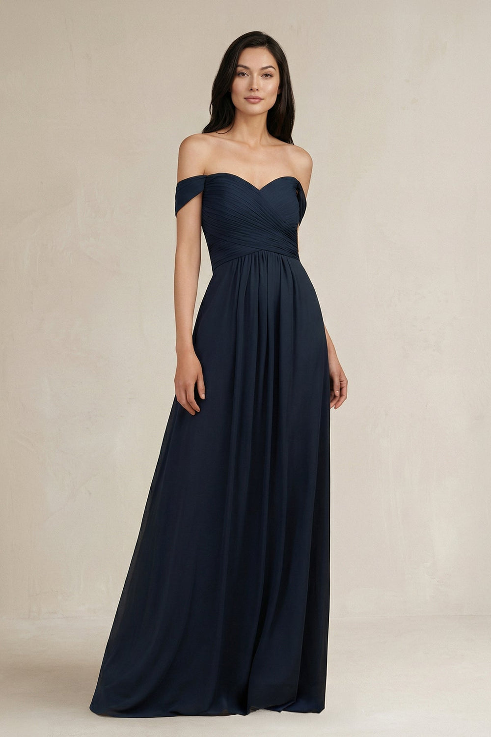 Off - the - Shoulder Pleated A - Line Chiffon Bridesmaid Dress - KissProm Bridesmaid Dresses