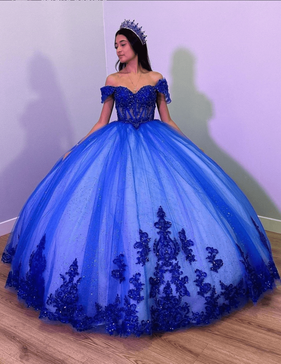 Royal Blue Tulle Off The Shoulder Quinceanera Dress Royal Blue / 20