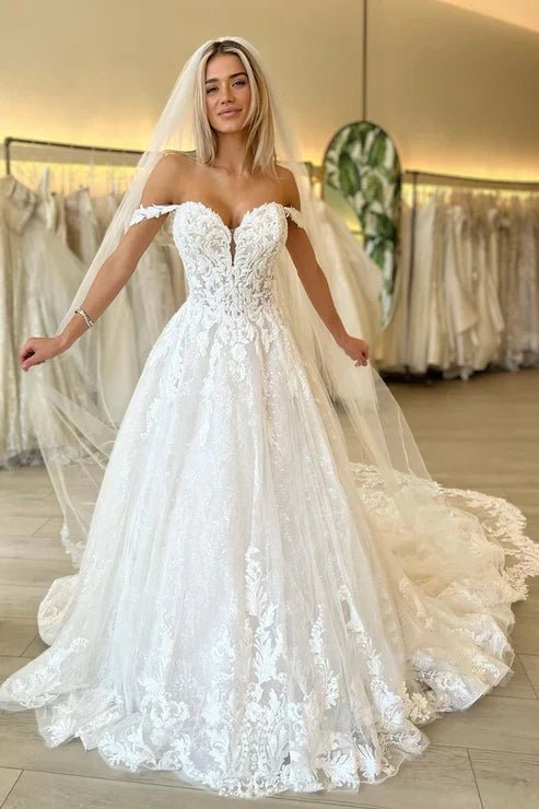 Off the Shoulder Romantic Lace Wedding Dress Bridal Gown