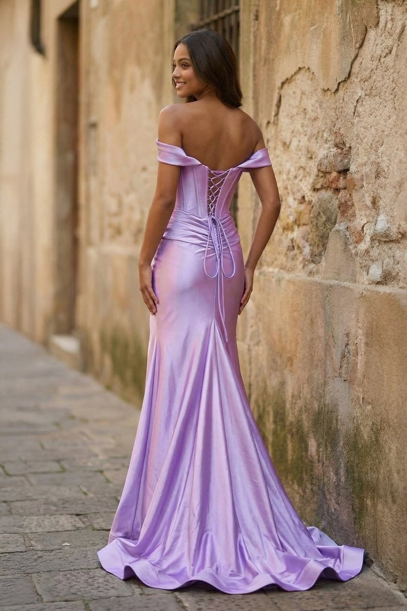 Off the Shoulder Royal Blue Prom Dress with Train - KISSPROM PROM DRESSES