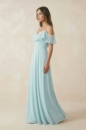 Off - the - Shoulder Ruffled A - Line Chiffon Bridesmaid Dress - KissProm Bridesmaid Dresses